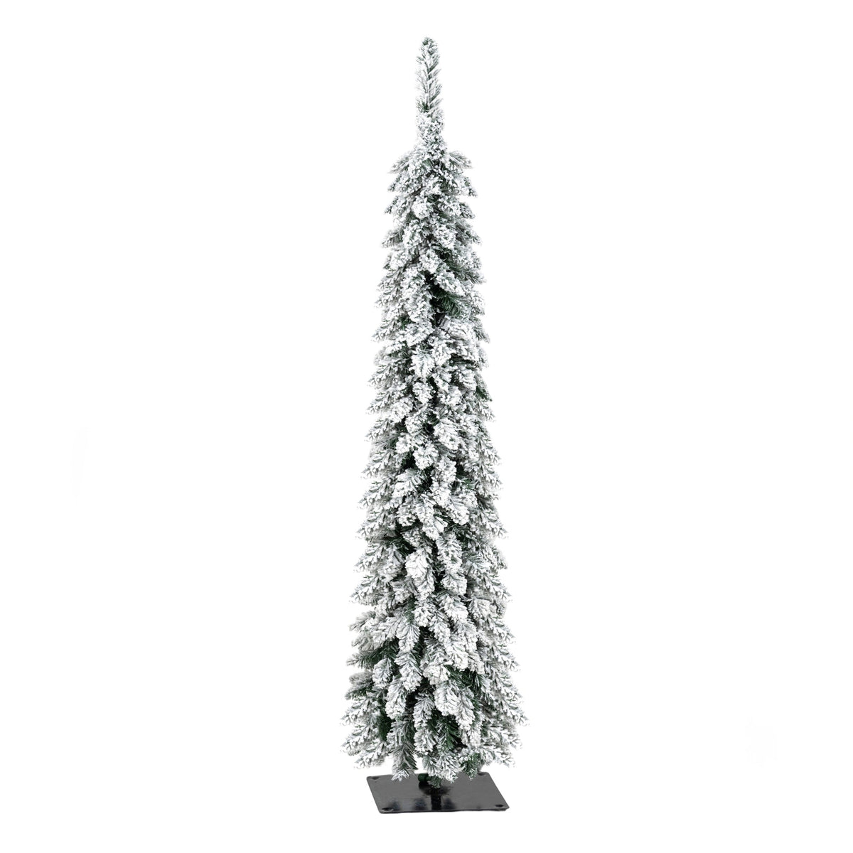 Pre-Flocked Pencil Christmas Trees 4 Pack with Easy Setup - White Flocked