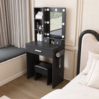 Vanity Set with Mirror, Adjustable LED Lights & Power Outlet - Wood & Mirror