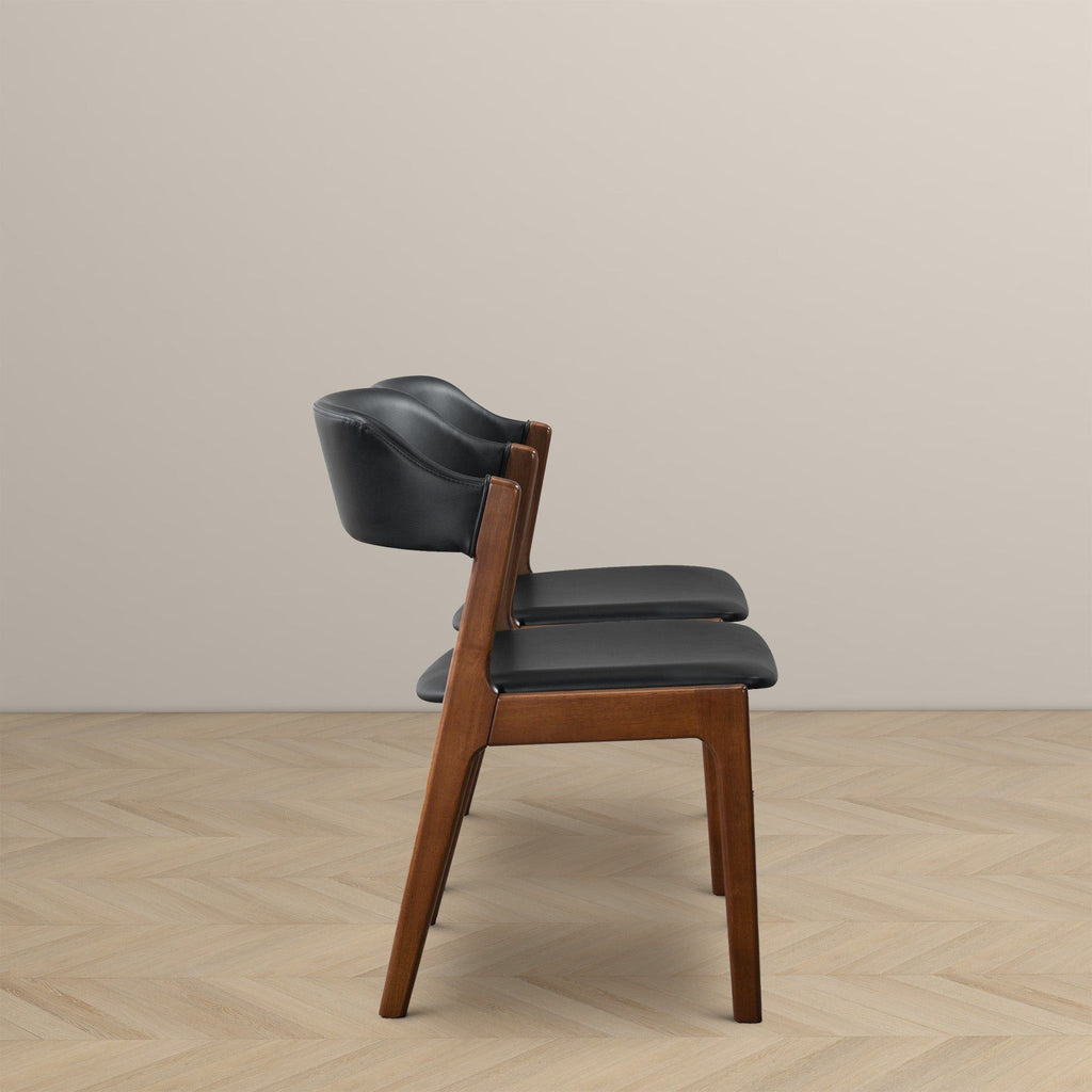 Enzo Dining Chair Set of 2 with Black Vegan Leather - Black / Brown