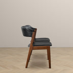 Enzo Dining Chair Set of 2 with Black Vegan Leather - Black / Brown