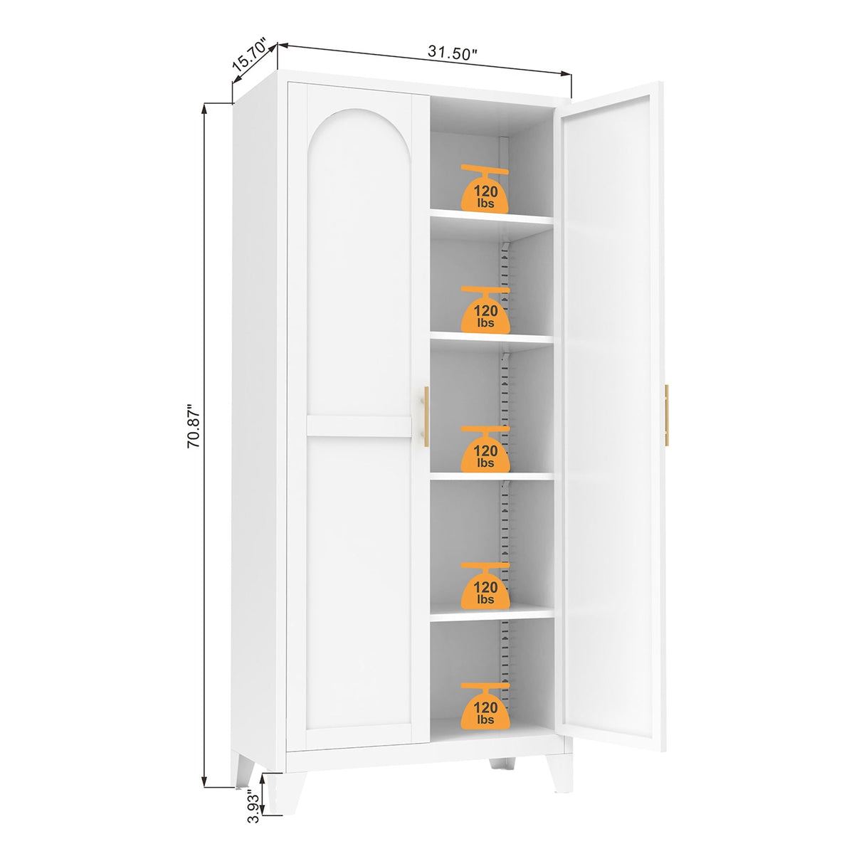 Shapely Doors Metal Storage Cabinet with Adjustable Shelves - White, Black, or Beige