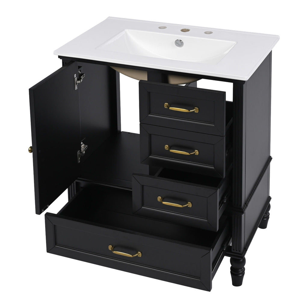 30" Bathroom Vanity with Sink and Soft-Close Drawers - White or Black