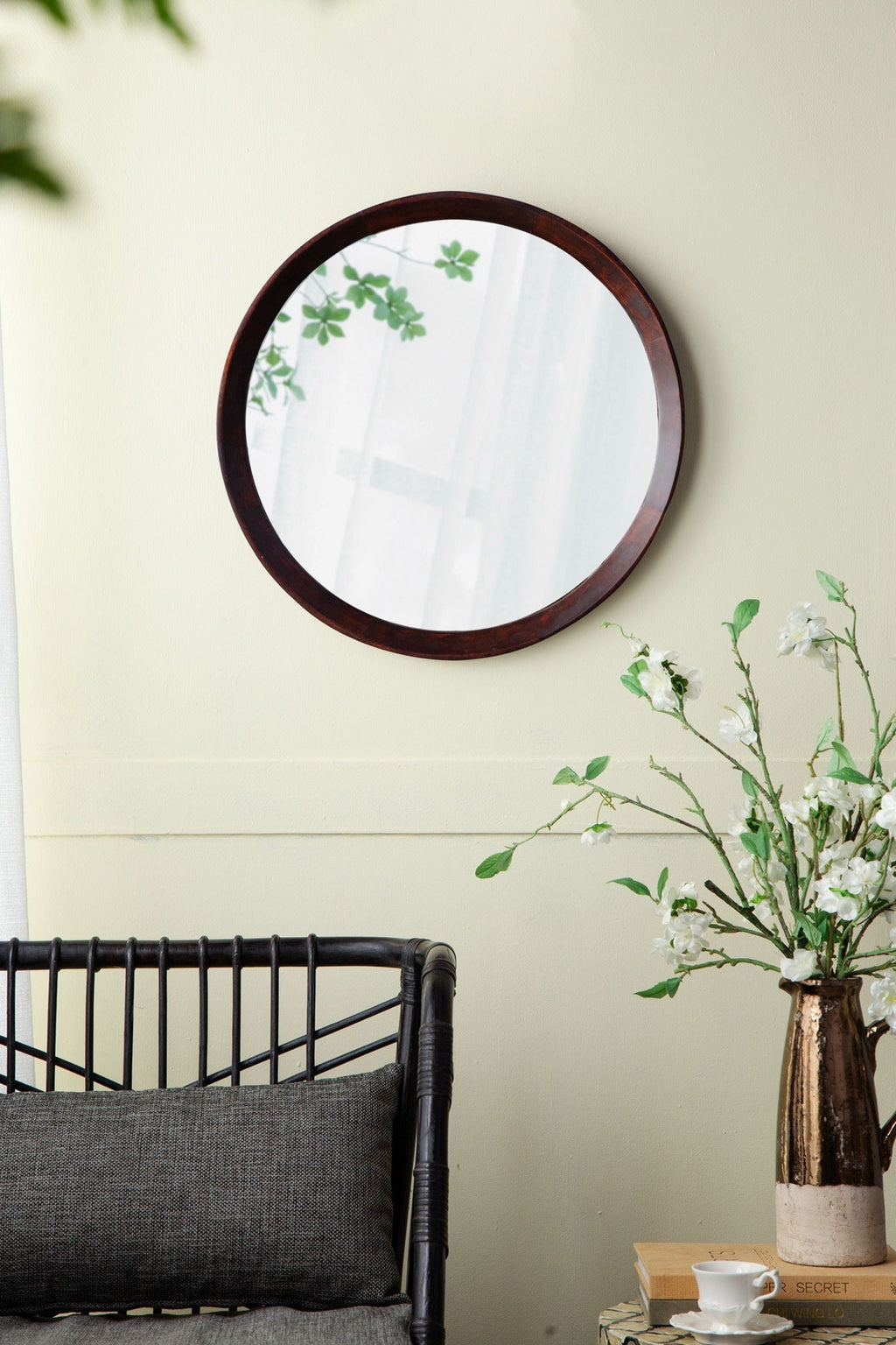 Transitional Mango Wood Wall Mirror with Frame - Multiple Colors