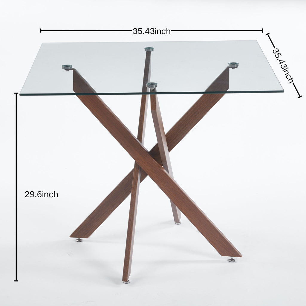 Modern Tempered Glass Dining Table with Cross Metal Legs - Multiple Colors