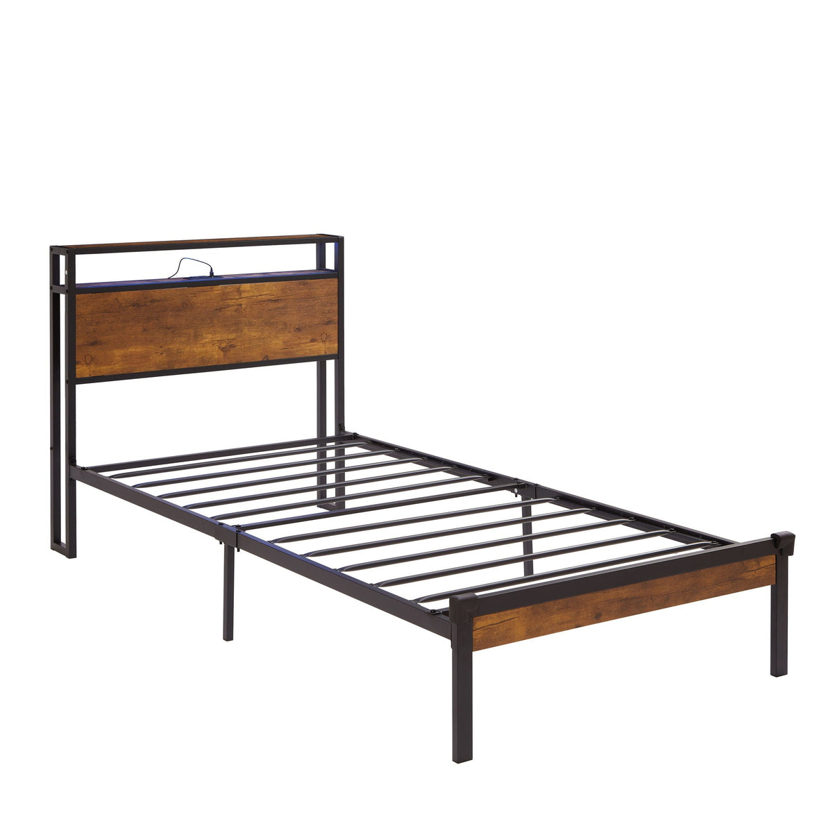 Twin Size Platform Bed Frame With LED Lights And USB Charging Port