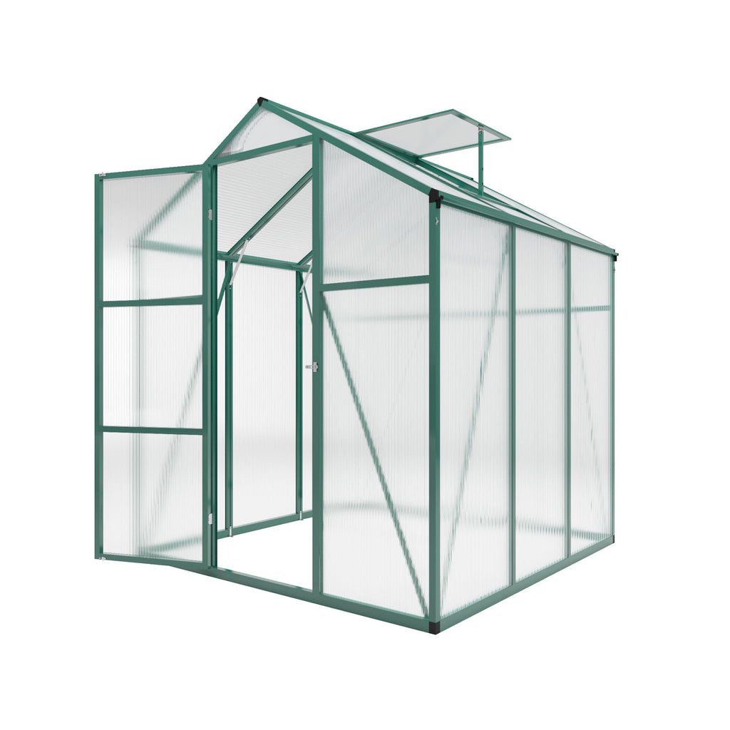 Polycarbonate Walk-In Greenhouse with Raised Base - Green