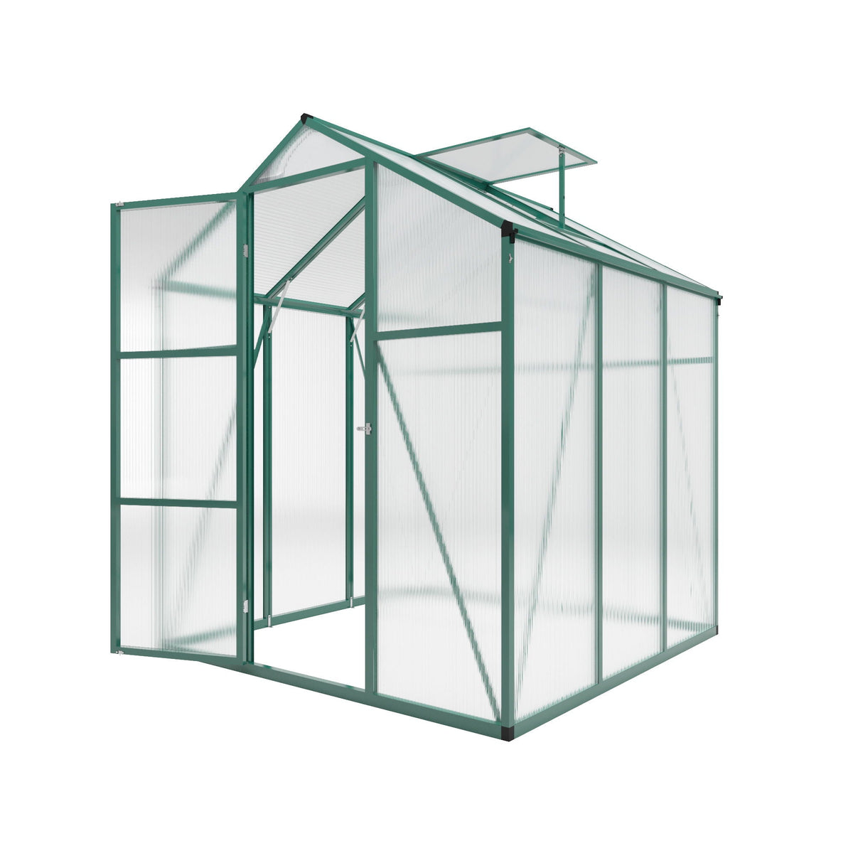 Polycarbonate Walk-In Greenhouse with Raised Base - Green