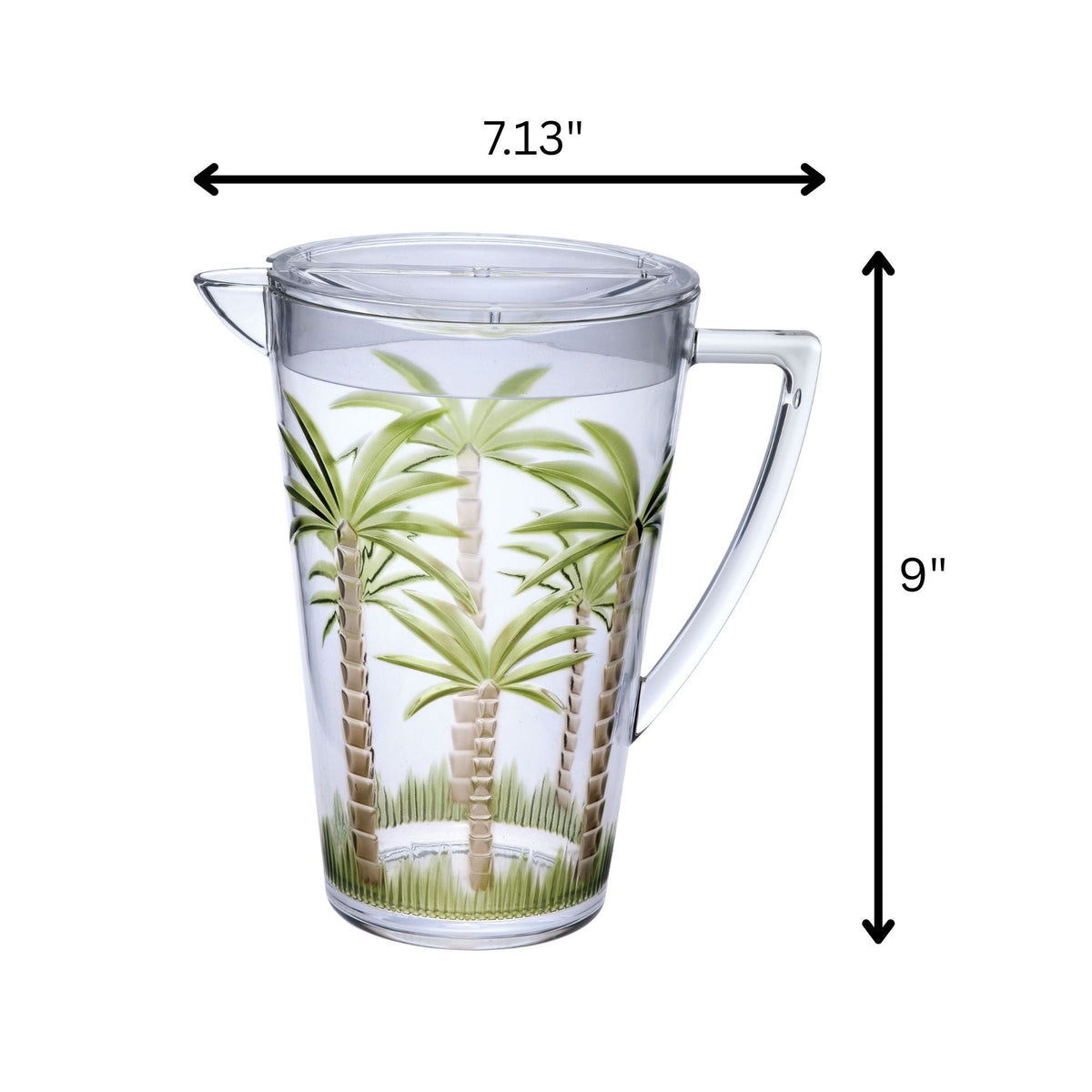 Unbreakable Plastic Water Pitcher with Lid and Palm Tree Design - Clear