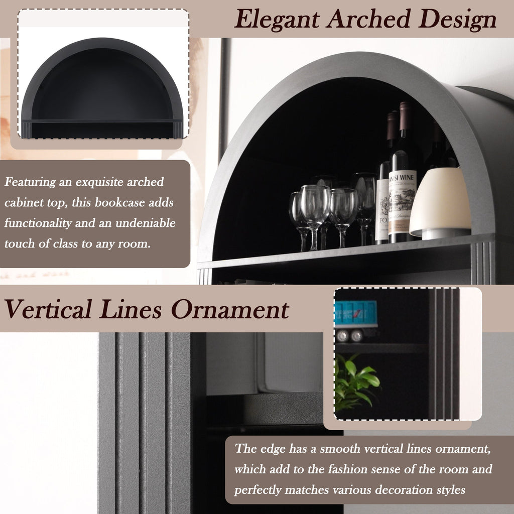 Arched Bookshelf with Storage Cabinet with Modern Curved Top - MDF