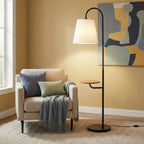 Seoul Floor Lamp With Rotary Switch Wood Table Base - Black / White