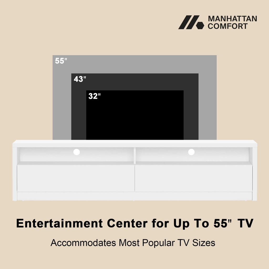Modern 70" TV Stand with Full Extension Drawers - White or Light Brown