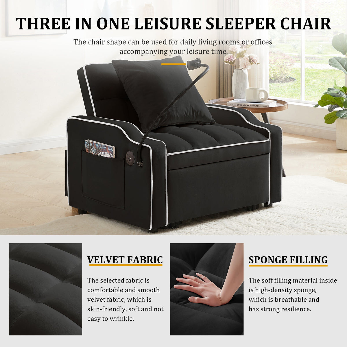 3-in-1 Convertible Sleeper Sofa Chair