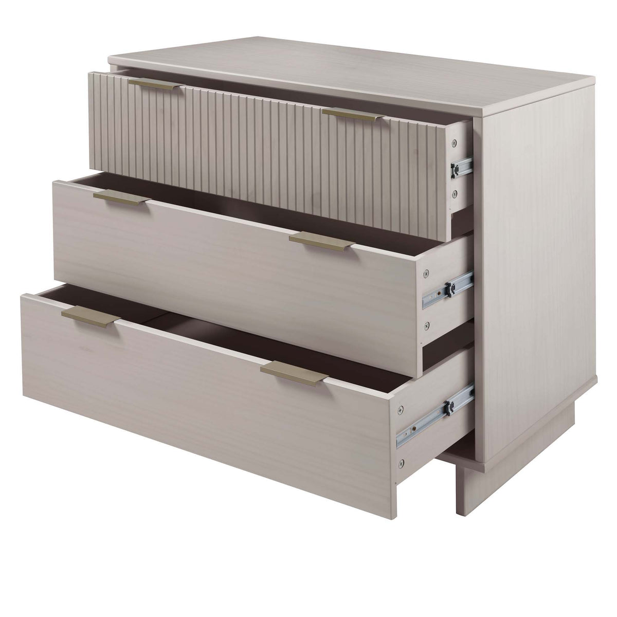 Solid Wood 3 Drawer Dresser with Ribbed Fronts - Multiple Colors