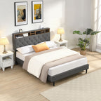 Modern Upholstered Platform Bed Frame with USB Ports - Gray or Dark Gray