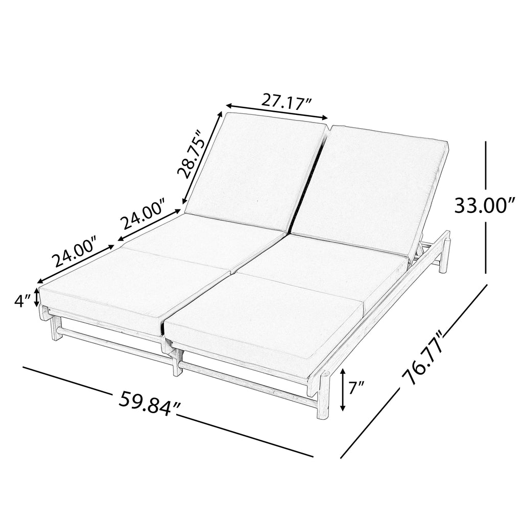 Light Teak Acacia Wood Double Chaise Lounger Set with Dark Grey Cushions - Patio Seating