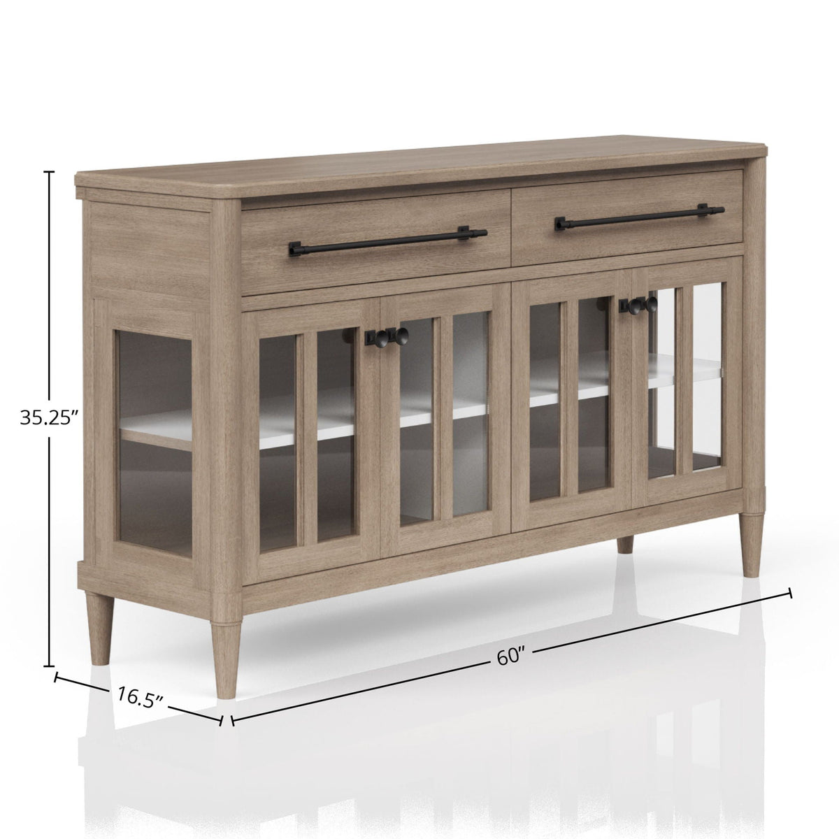 Buffet with Glass Cabinet Doors and Power Ready Feature - Sand