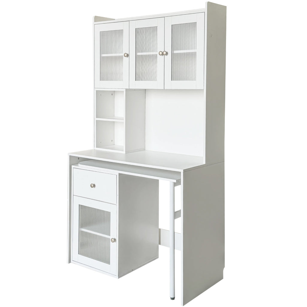Computer Desk with Glass Door – Ample Storage and Workspace - Brown