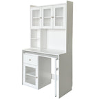 Computer Desk with Glass Door – Ample Storage and Workspace - Brown
