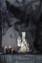 Cardboard Lighted Haunted House with Lights - Beige / Black