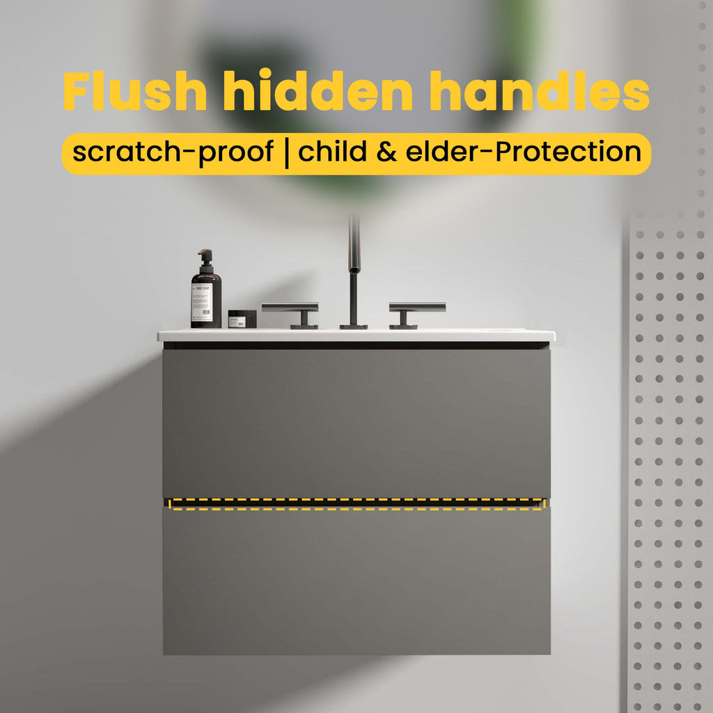 Space Grey 24-Inch Wall Mount Bathroom Vanity with Extra Storage