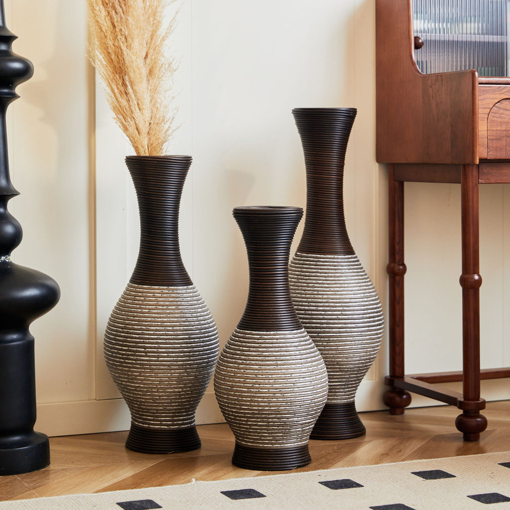 Tall Designer Floor Vase with Elegant 2 Tone - White or Dark Brown