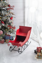 Red Iron Christmas Santa Sleigh Decoration with Durable Iron Construction