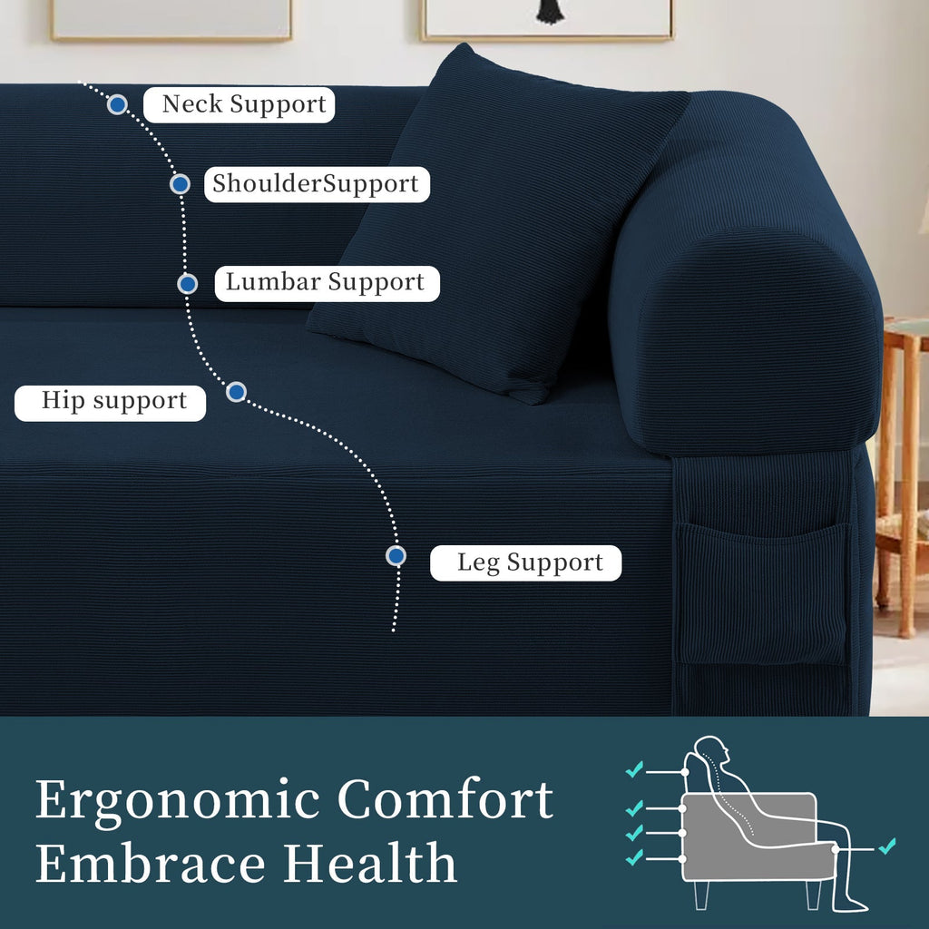 Spring Sofa with High-Quality Fabric and Storage - Blue