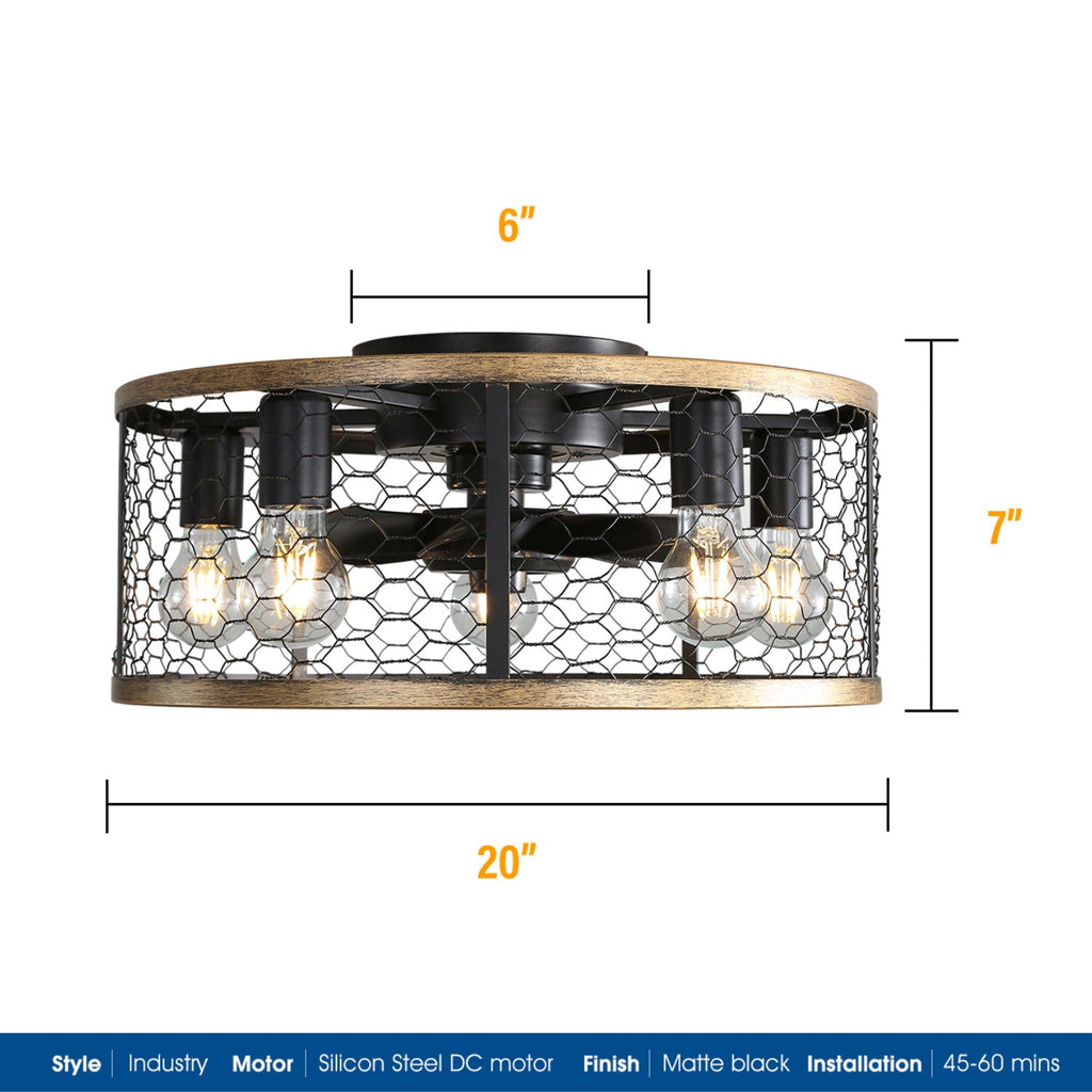 20" Industrial Caged Ceiling Fan with Remote Control