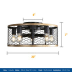 20" Industrial Caged Ceiling Fan with Remote Control