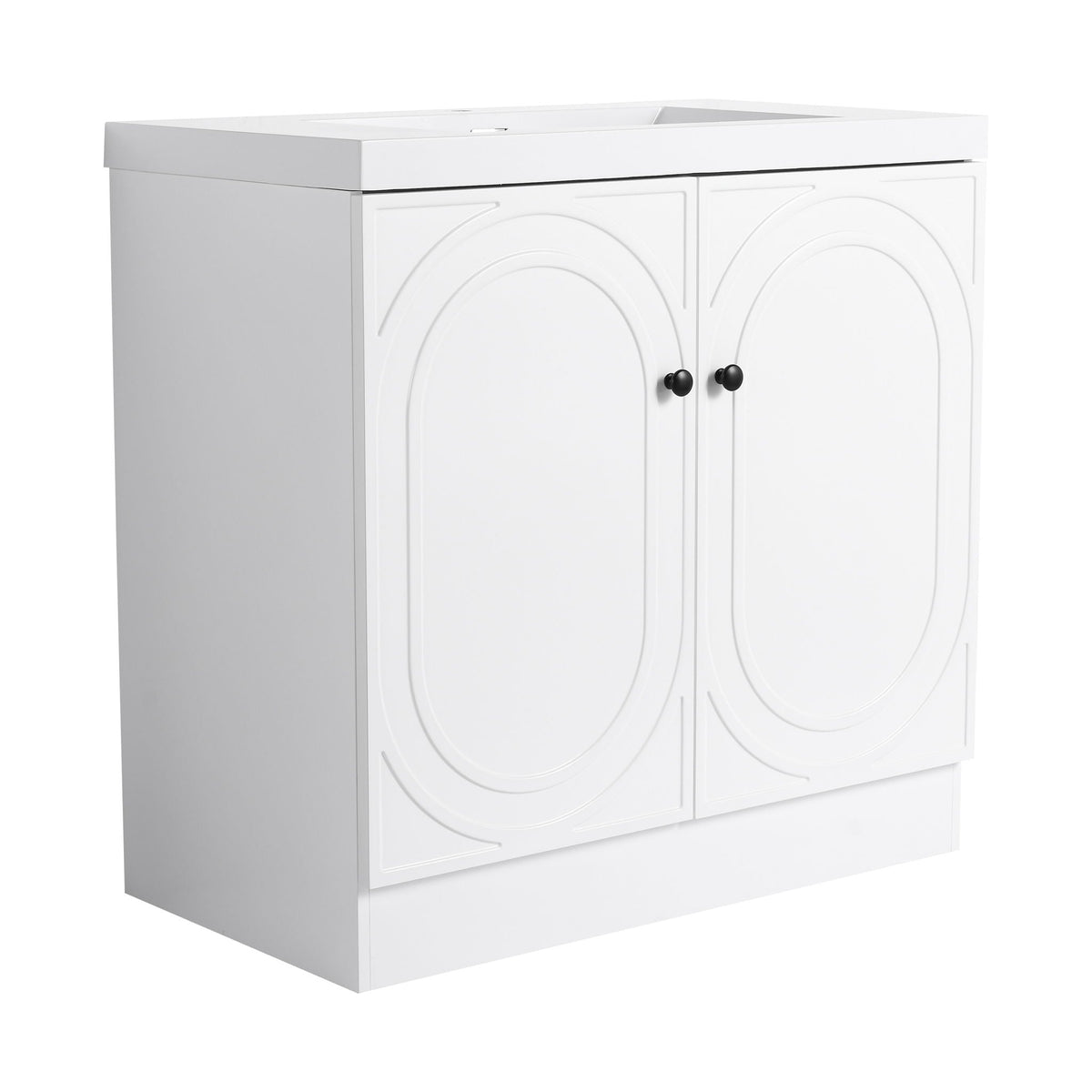 Contemporary Freestanding Bathroom Vanity with Resin Sink & Soft-Close Cabinet Doors - White, Dark Green, or Pearl