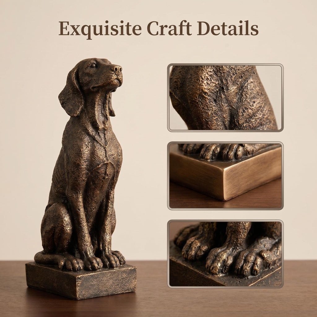 Vintage Bronze Sitting Hound Dog Statue with Antique Finish - Bronze