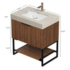 YOLAN 30" Bathroom Vanity with Sintered Stone Sink Top - Walnut