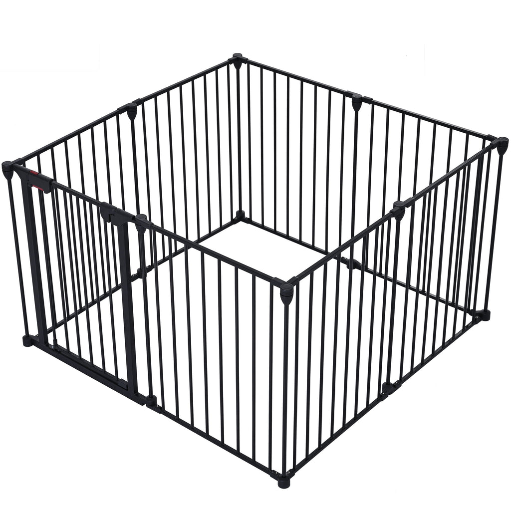 Adjustable Metal Safety Gate Play Yard with Pivoting Panels - Black