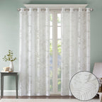 Palm Leaf Burnout Sheer Window Curtain with Grommets - White