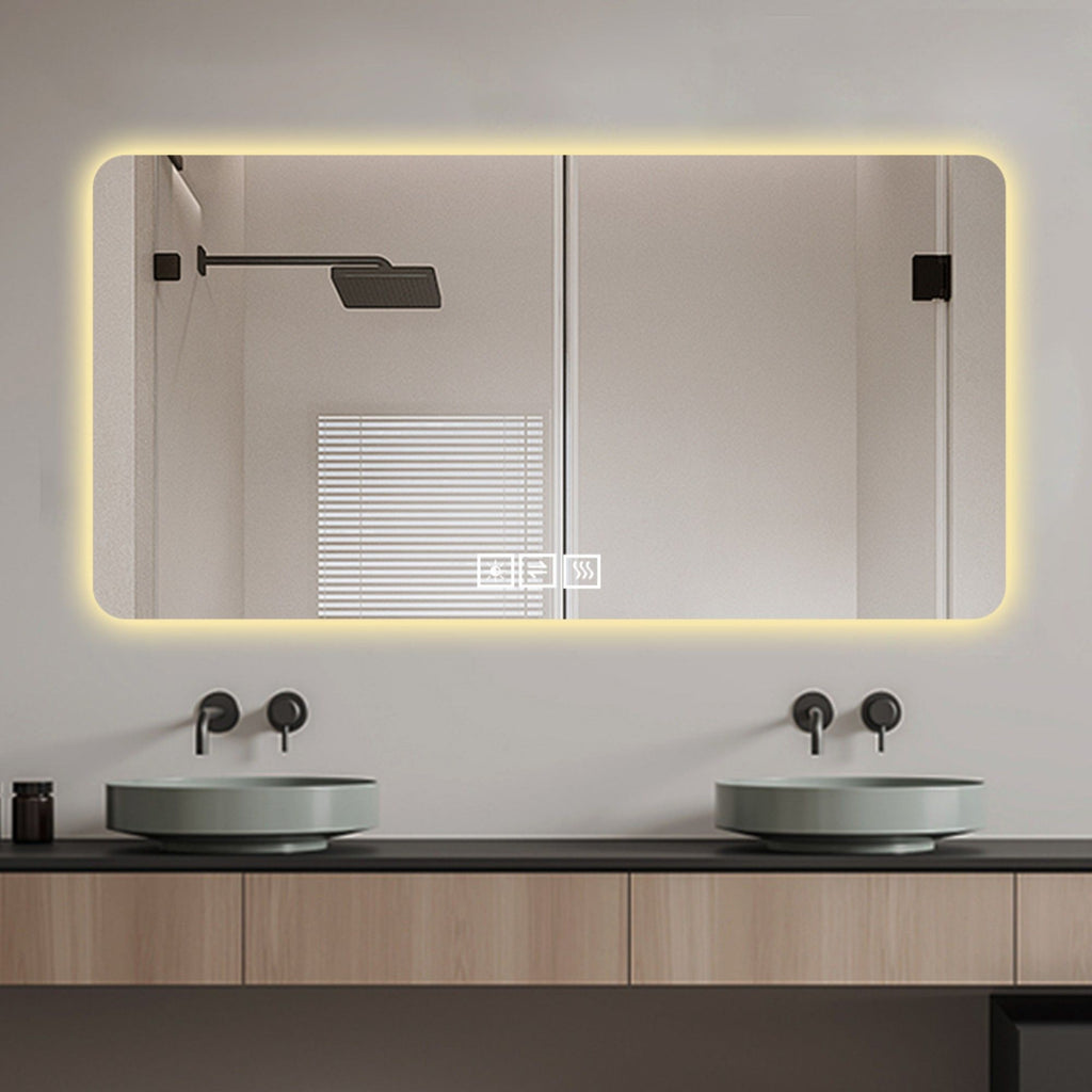 LED Bathroom Mirror with 3 Color Dimmable Backlight - Pearl Silver