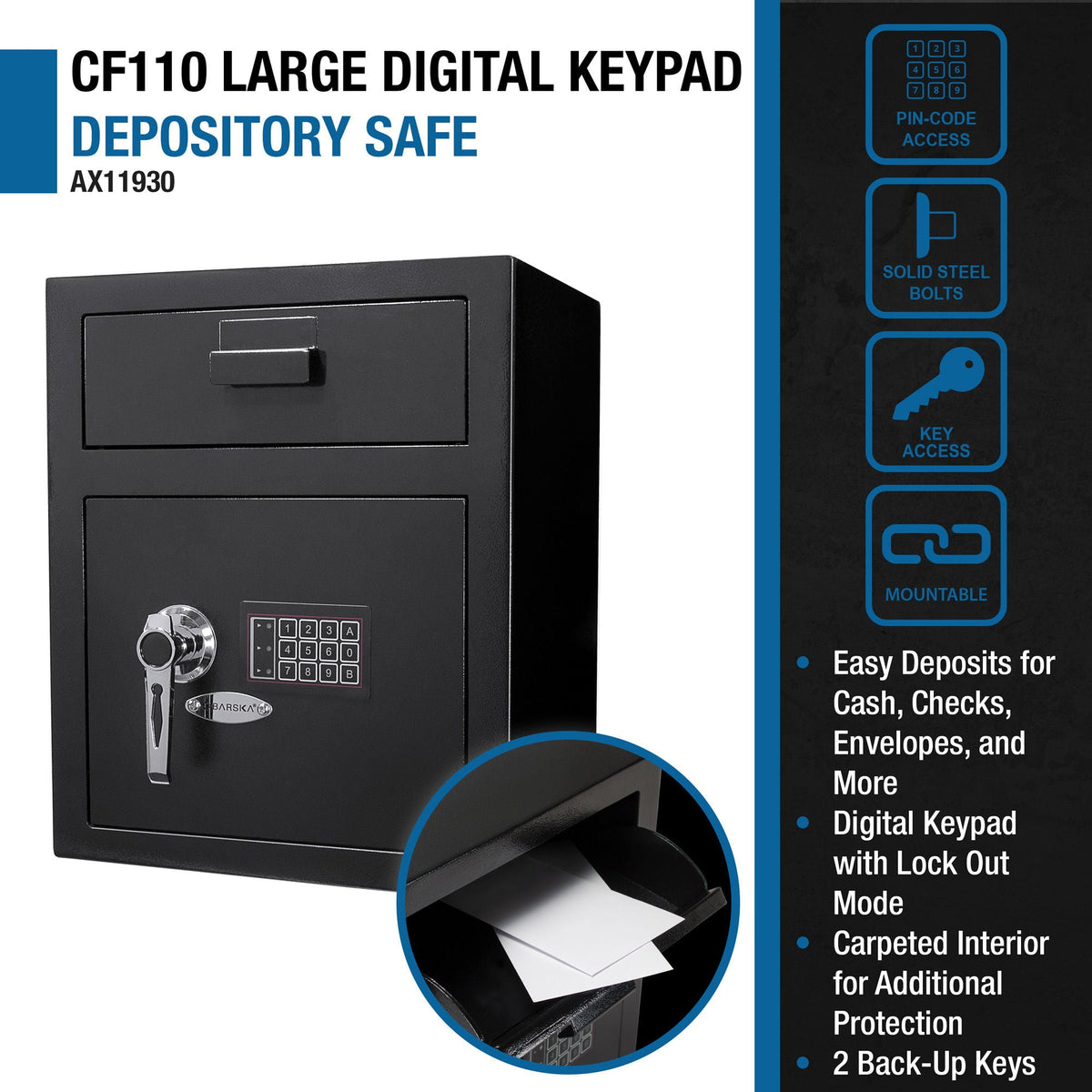 Durable Keypad Depository Safe with Dual PIN Access - Black