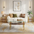 Modern Glass Coffee Table and End Tables Set of 3 with Golden Metal Legs