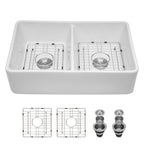 Double Bowl Apron Front Kitchen Sink with Scratch Resistance - White