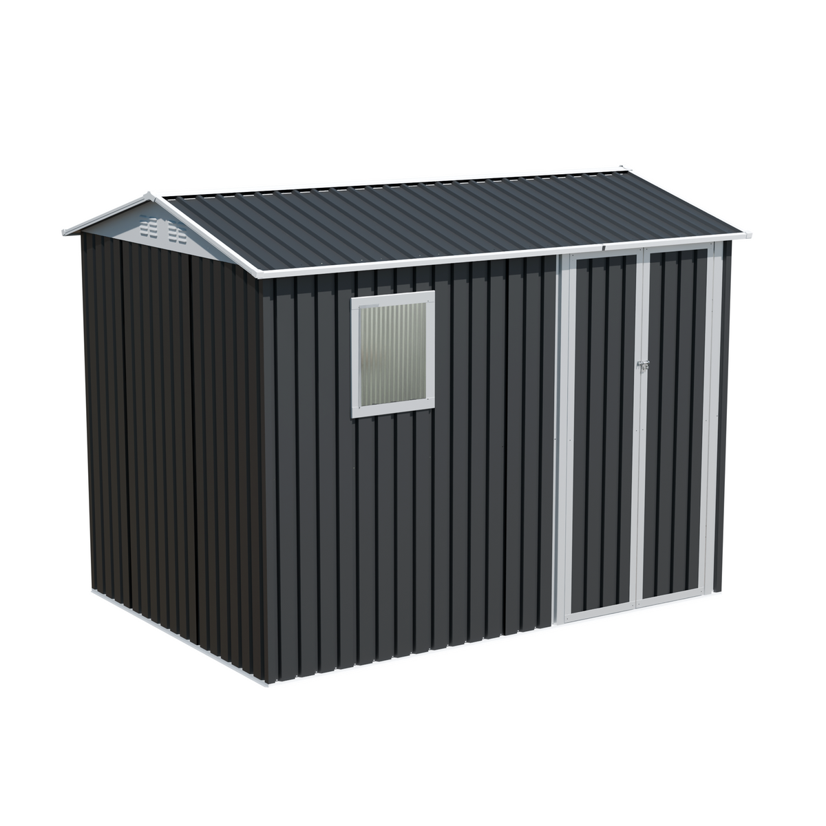 9x6 Ft Metal Garden Shed with Window and Hinged Doors - Grey