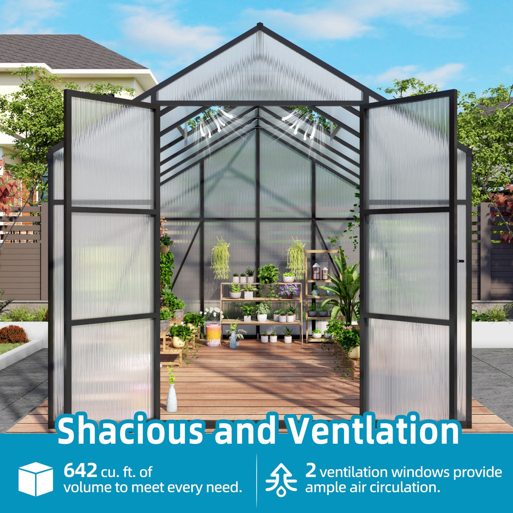 Gain Height Windproof Greenhouse with Heavy-Duty Frame - Black