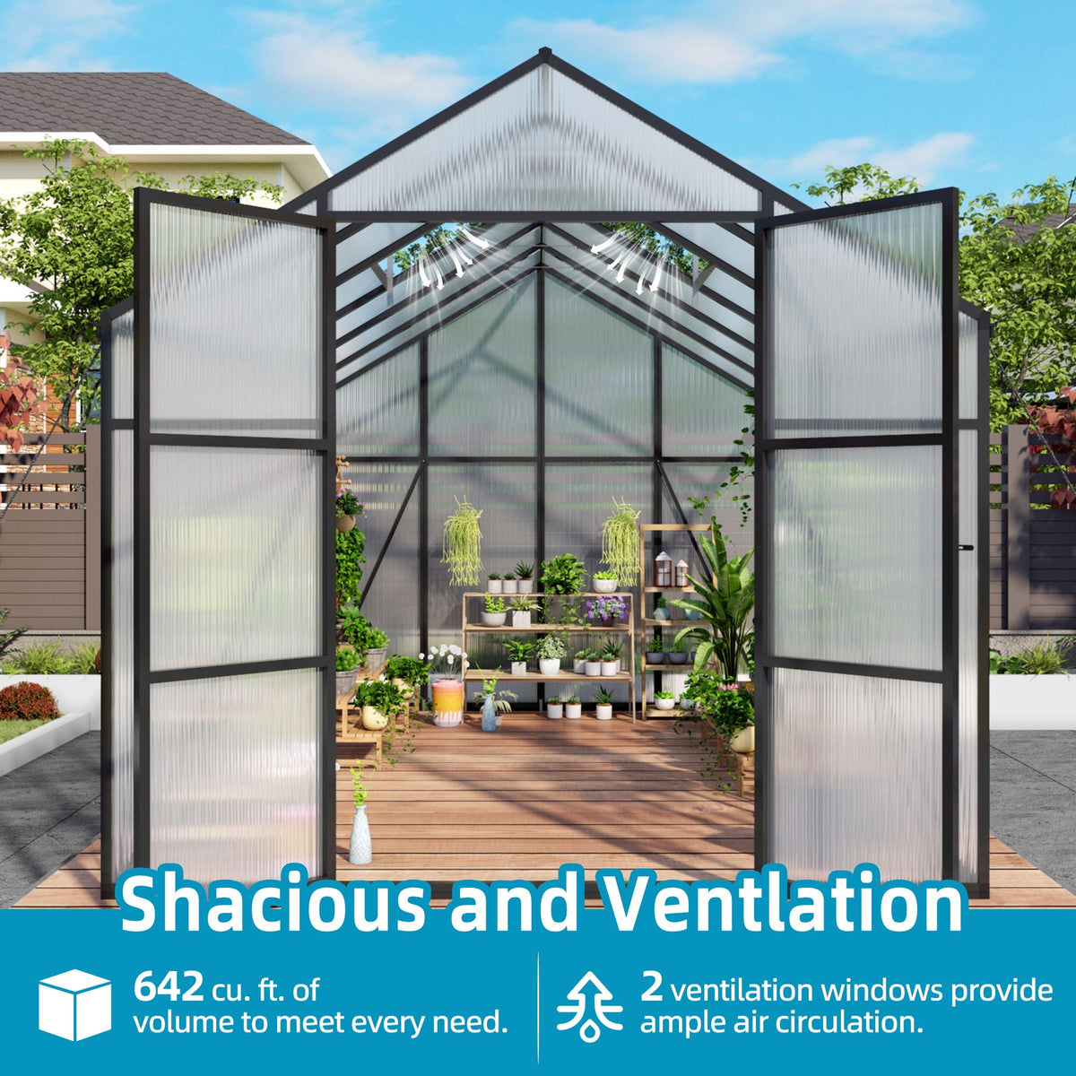 Gain Height Windproof Greenhouse with Heavy-Duty Frame - Black