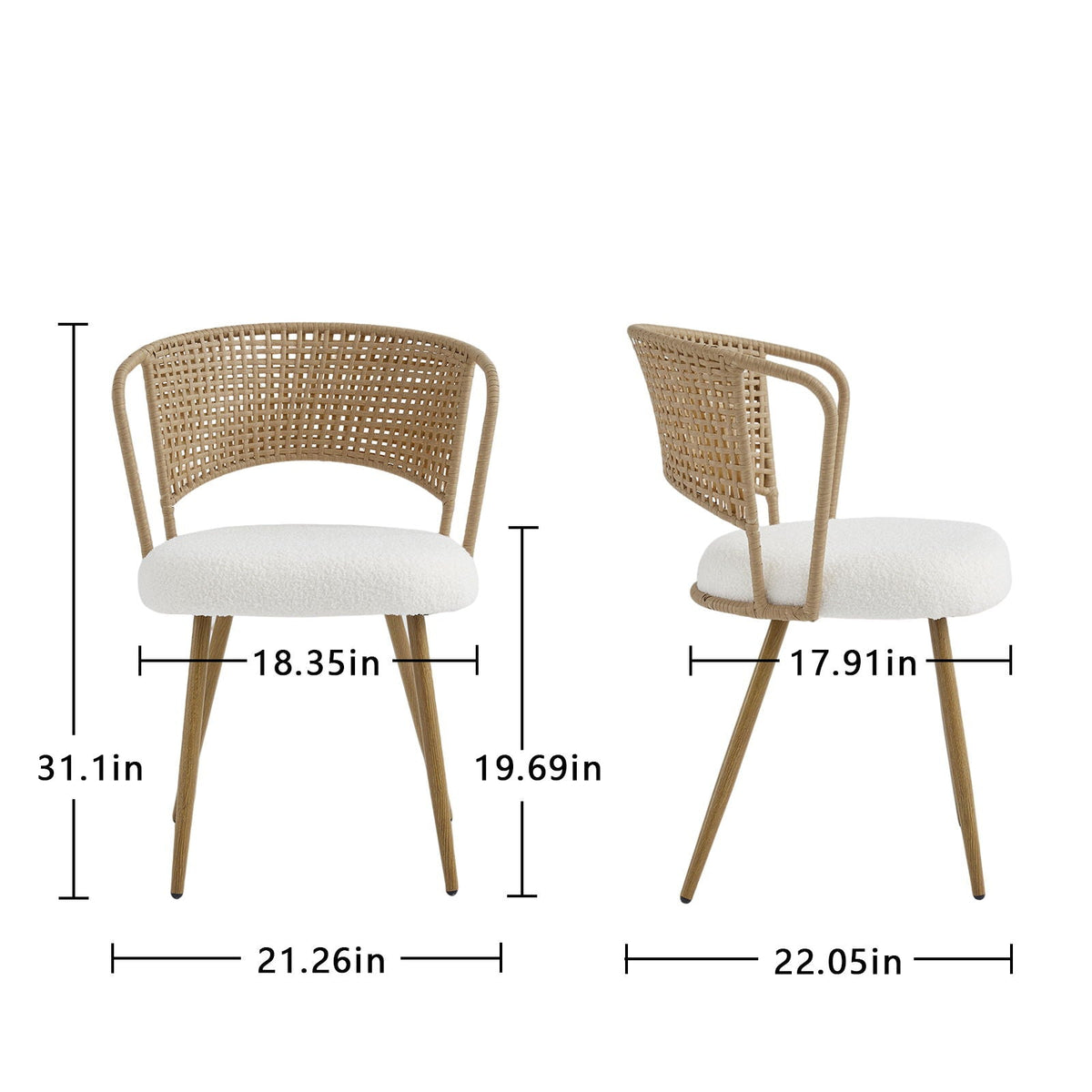 Farmhouse Style Wicker Dining Chair with Wing-Back Design - Light or Dark Brown