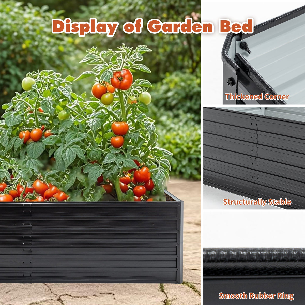 Metal Raised Garden Bed Kit with Galvanized Steel Construction - Black
