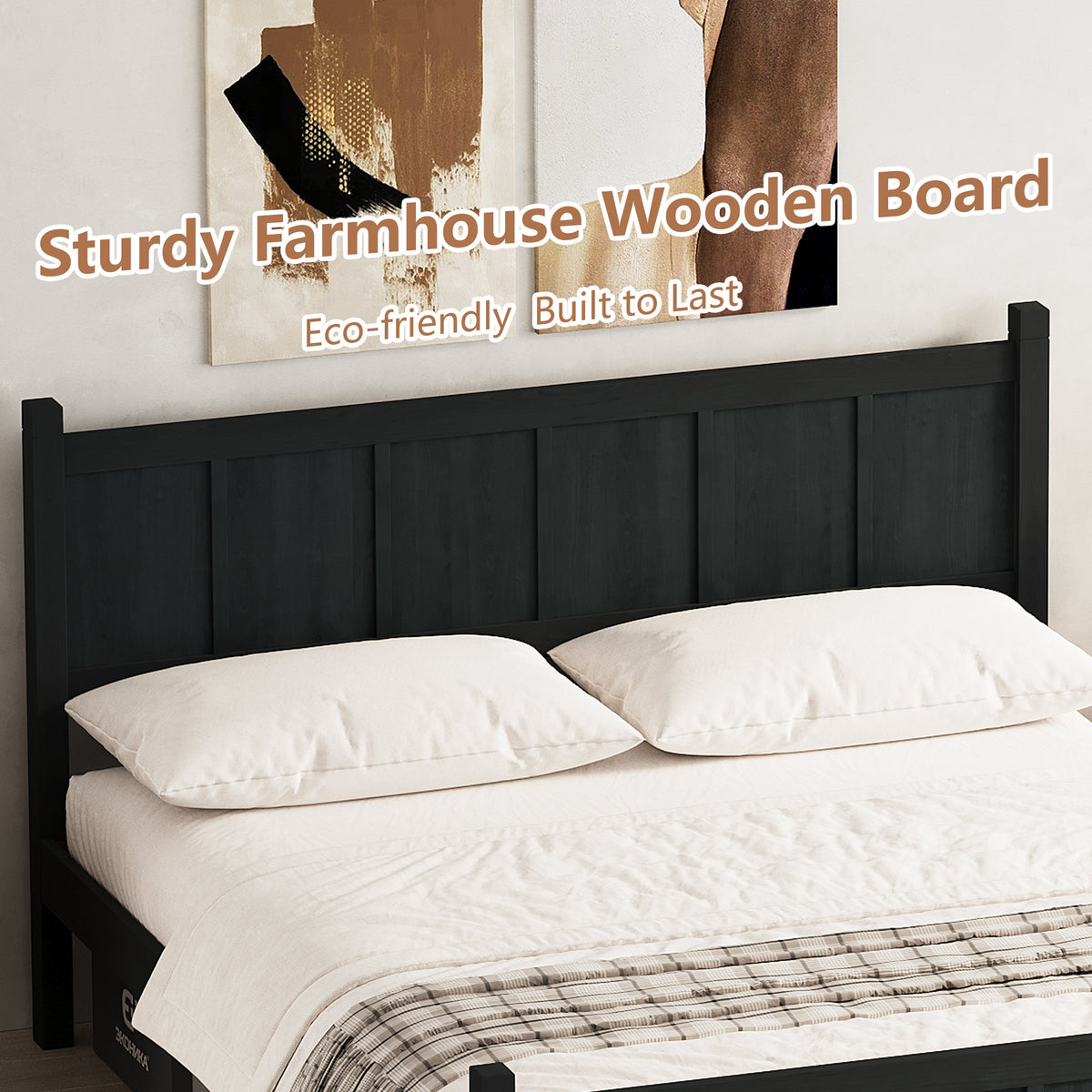 Queen Size Flat Panel Bed with Headboard & Footboard - Wood Finish