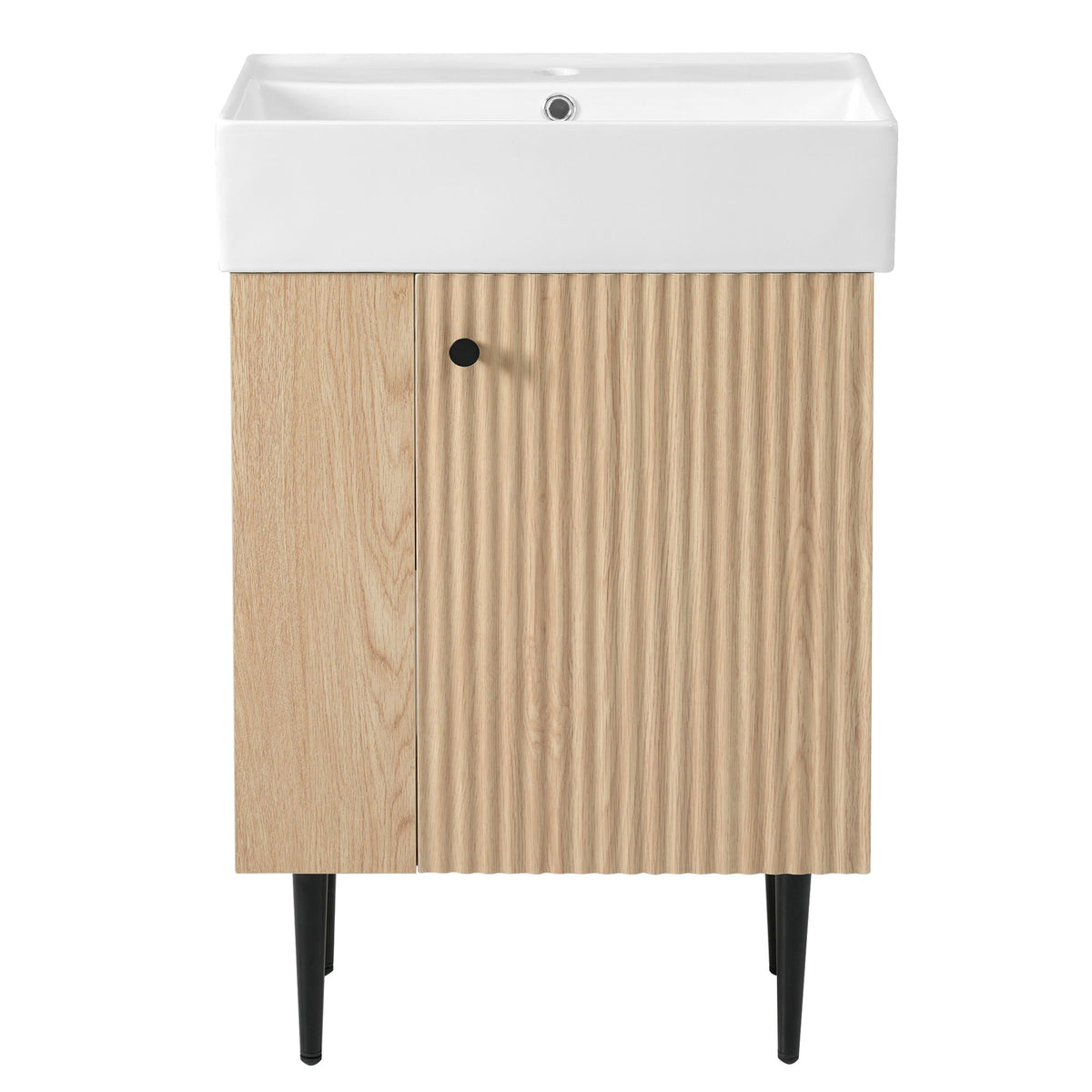 Bathroom Vanity with Single Ceramic Sink and Side Storage - Multiple Colors