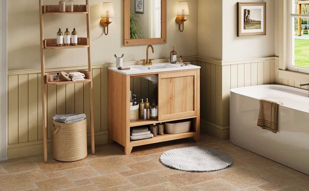 36" Bathroom Vanity with Ceramic Sink and Soft-Close Drawers - White