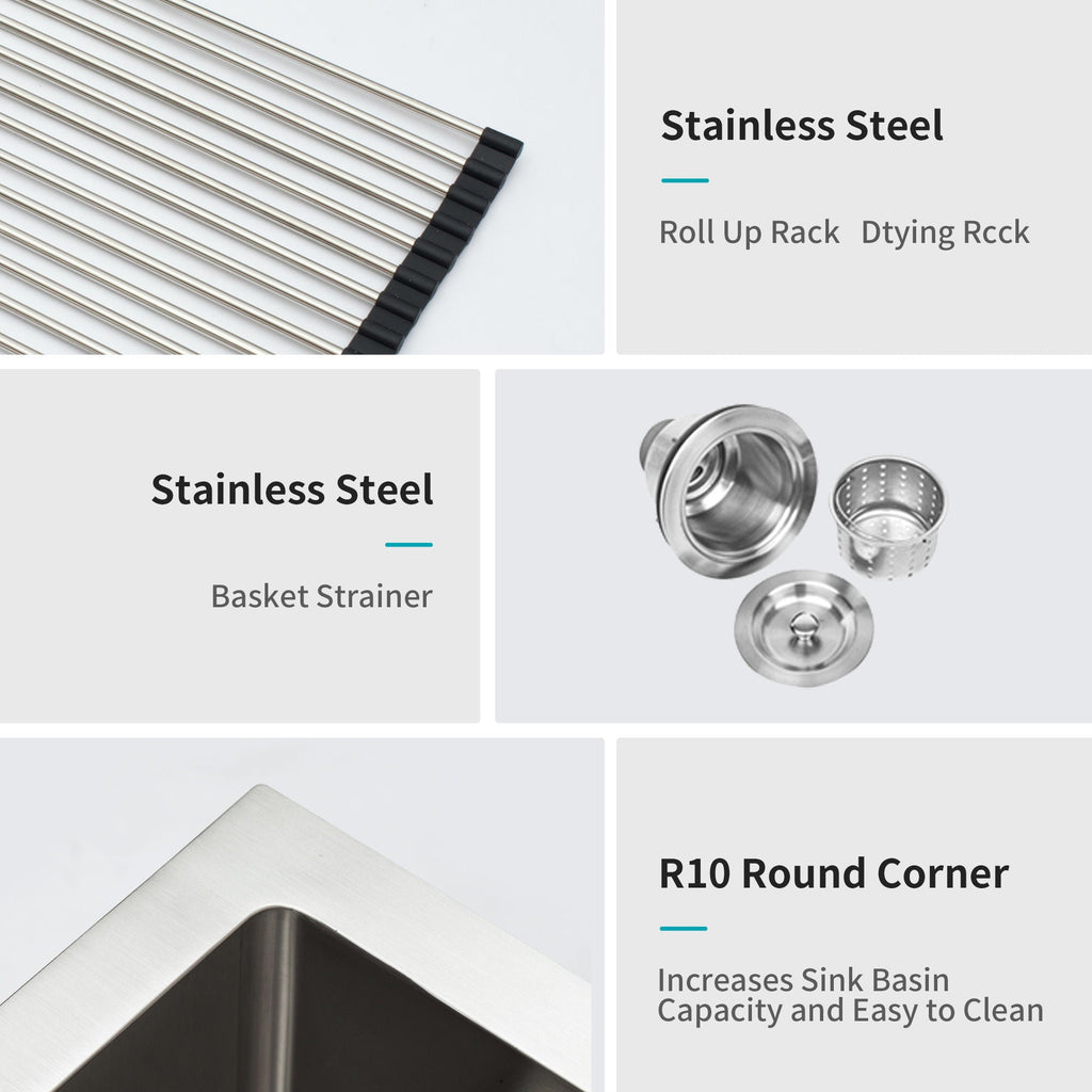 Modern Undermount Stainless Steel Kitchen Sink 16 Gauge, Deep Single Bowl - Gray