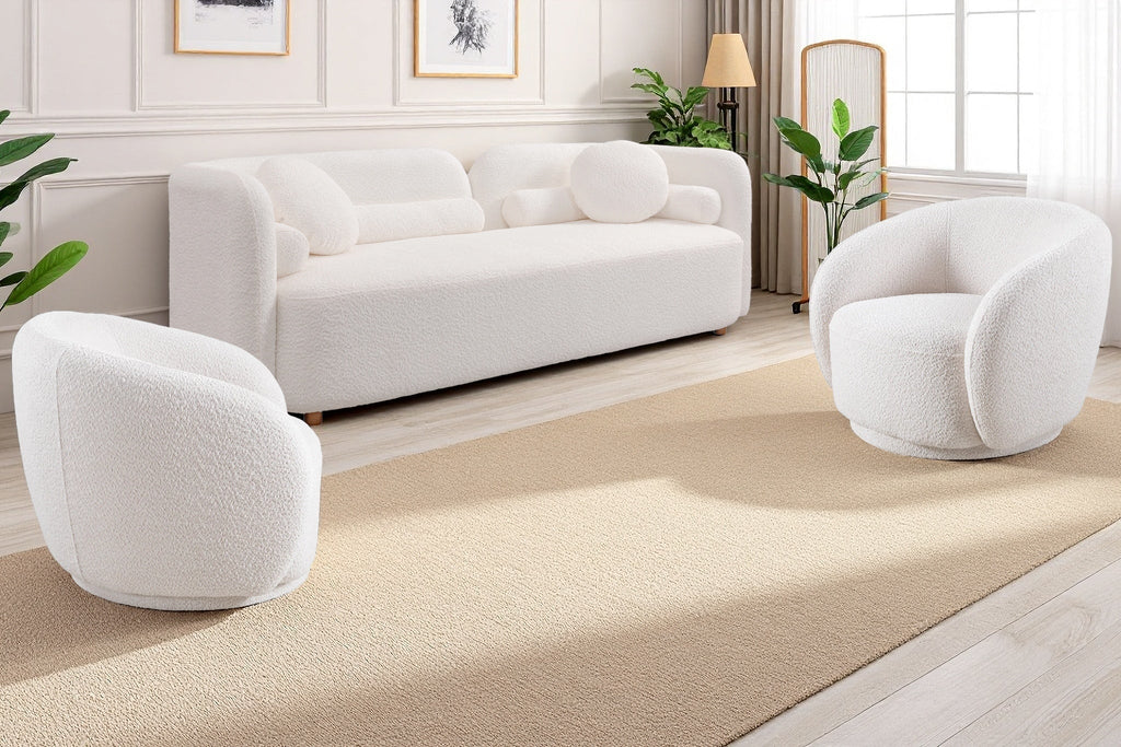 Luxury Modern Sofa Couch with Boucle Fabric - White/Beige