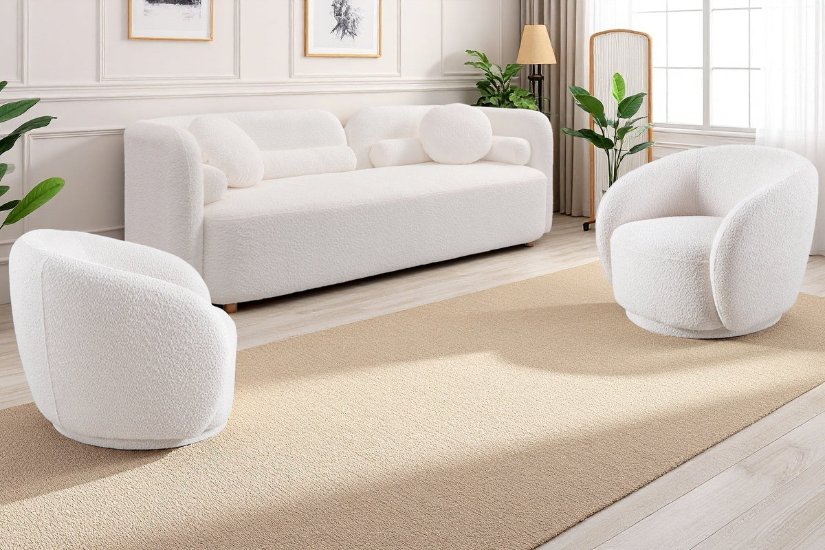 Luxury Modern Sofa Couch with Boucle Fabric - White/Beige