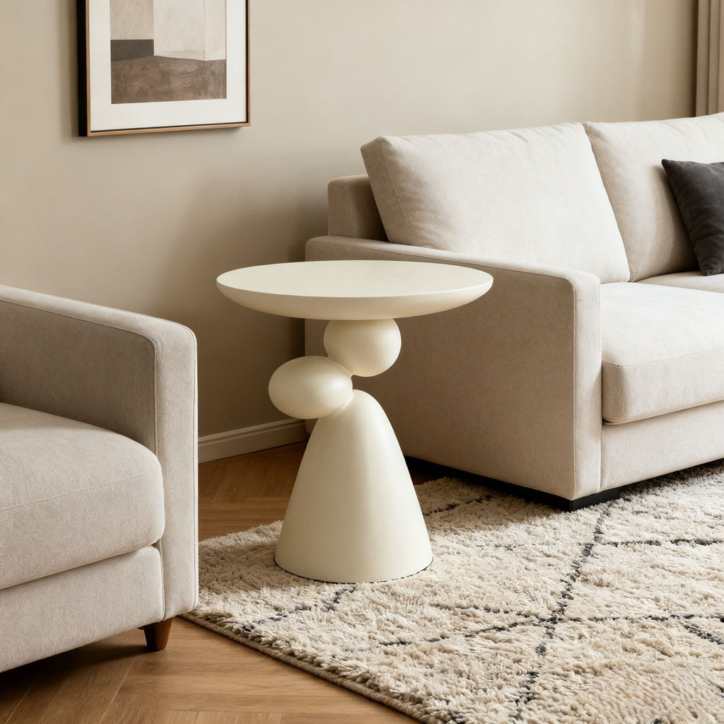 Lucky Stone Shaped Table with Sculptural Base – White, Black, or Gray